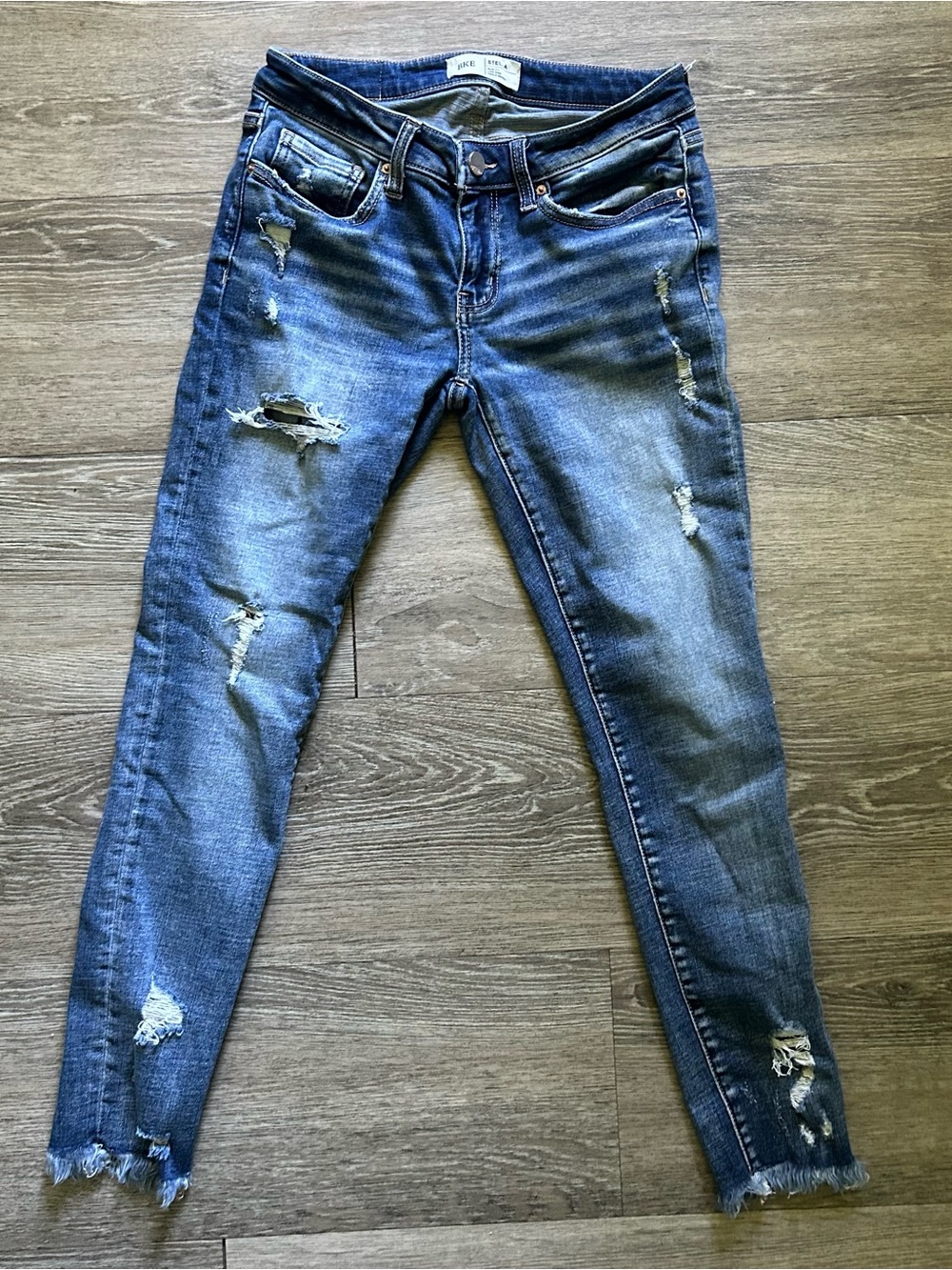 BKE Women's Distressed Blue Skinny Jeans